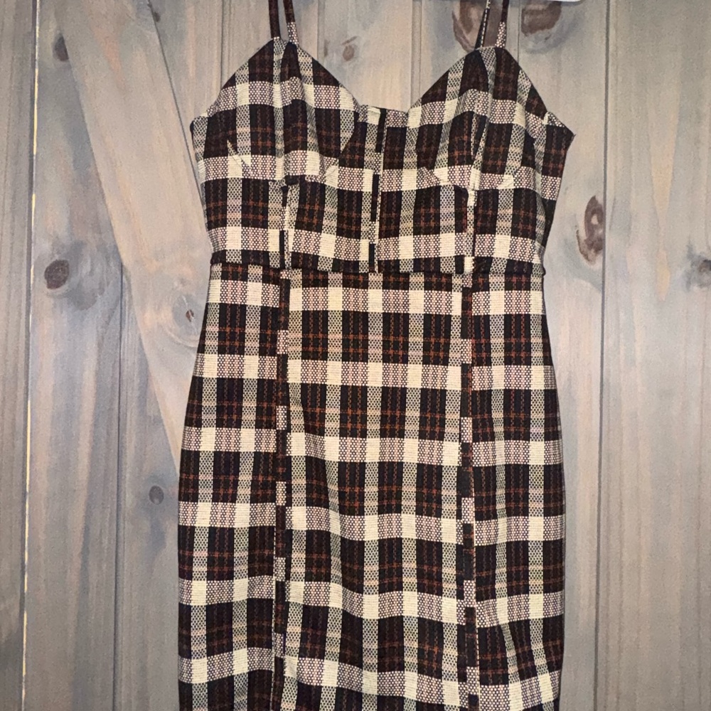 Gianni Bini Size Plaid Fall Women’s Dress Size Large Beige Black White